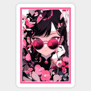 Aesthetic Anime Girl Pink Black | Quality Aesthetic Anime Design | Premium Chibi Manga Anime Art Sticker